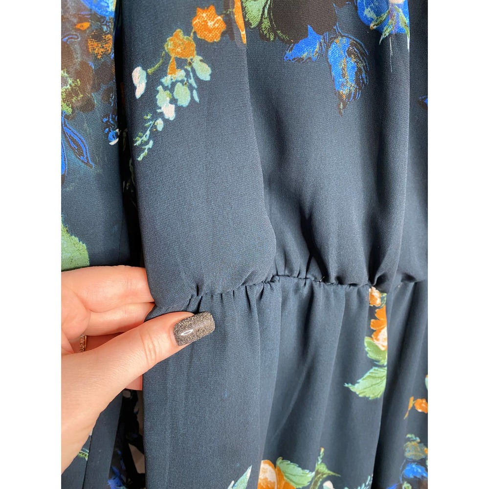 Japna Navy Floral Summer Sheer Ruffle Romper Size L Large V Neck Blue Green - Picture 4 of 10